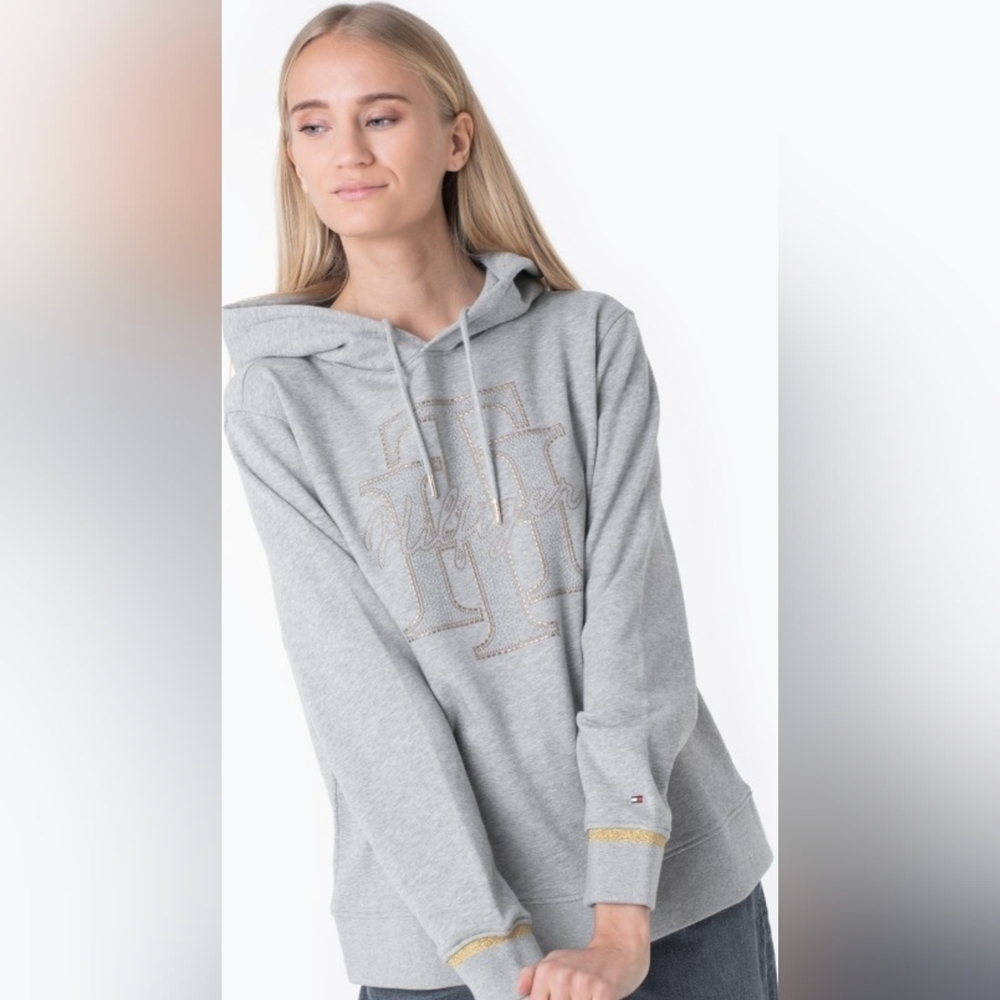 Tommy Hilfiger Crystal Monogram Hoodie Sweatshirt Size M Used Exc MSRP $79.50